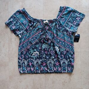 Lucky Brand - Women's Size Large in Floral Print Peasant Top Multicolor Blouse